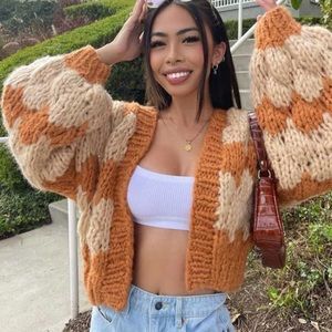 Princess Polly Orange and Cream Cardigan